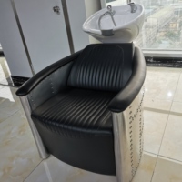 Vente chaude Design Moderne Cheveux Noirs Lavage Shampooing Chaise Lit Meubles Noir Cuir Synthétique Bassin En Céramique pour Barbershops