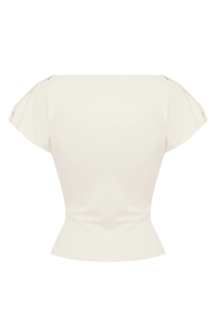 Camiseta elegante de manga corta con cuello tipo capucha y detalle de cierre, top ajustado con fruncido para mujer - Product Image 2