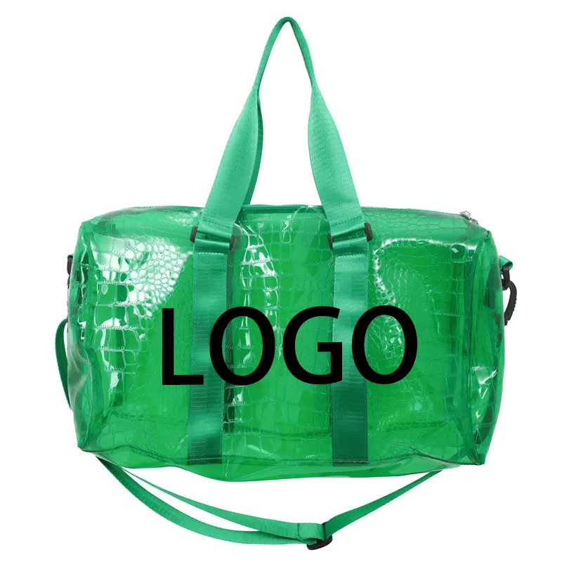 Commercio all'ingrosso logo personalizzato pvc trasparente gelatina colore nuoto durante la notte tote borsone borsone per le donne ragazze trascorri le borse da notte
