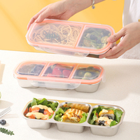 Boîte à lunch bento en acier inoxydable 304 de qualité alimentaire, hermétique, anti-fuite, avec couvercles en plastique, triple niveau 3