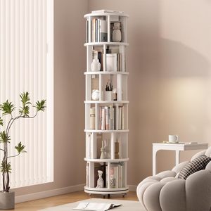 Libreria Girevole in Legno Massello con Ruote, Espositore <span class=keywords><strong>Rotondo</strong></span> a Sei Scomparti, Design Unico in Legno Naturale per Spazi Piccoli e Angoli - Product Image 1