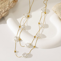 Collier en acier inoxydable à double rangée de perles de différentes tailles avec petites perles dorées et chaîne serpent pour femme, accessoires délicats, bijoux TGXL15052