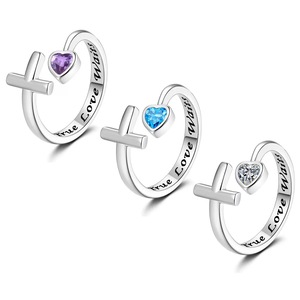 แหวนเงินแท้ 925 รูปหัวใจไขว้ประดับเพชร<span class=keywords><strong>ส</strong></span>ีน้ำเงิน ยี่ห้อ SPJ รุ่น <span class=keywords><strong>True</strong></span> Love Waits <span class=keywords><strong>ปรับ</strong></span>ขนาดได้ เหมาะสำหรับผู้หญิง - Product Image 1