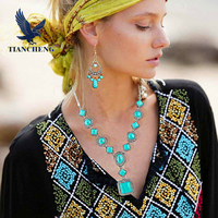 Juego de Joyería de Moda para Mujer, Estilo Turco Bohemio, Turquesa India, Collares, Pendientes, Pulseras y Brazaletes, Venta al por Mayor, 2026