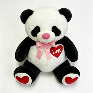 Customized Love-themed panda plush Valentine’s, panda stuffed animal ,Panda plush with <b>pink</b> bow, Panda with red heart embroidery - Product Image 2