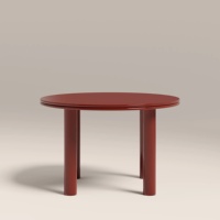 Table à manger ronde moderne en verre 120 cm, base laquée rouge brillante, 4 places, montage facile pour petits espaces domestiques