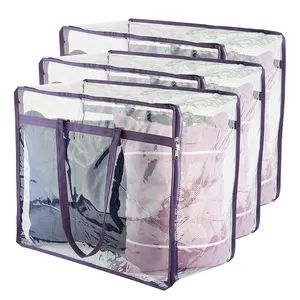 Heavy duty transparent vinyl zippered storage rectangular bottom women transparent tote pvc beach bag