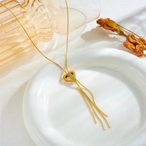 时尚无光泽金色水晶长流苏项链女批发N2309102 - Product Image 2