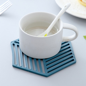 Hollow Out Solid Color Hexagon Coaster Geometric Heat Insulation Mat Non Slip For Tea Cup Bowl Nordic Style Home Furnishing - Product Image 3