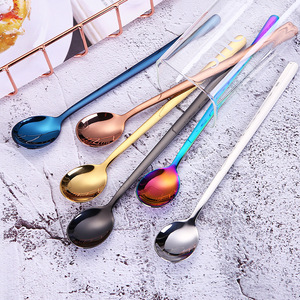 Cuchara de acero inoxidable 304 con mango largo para bar, cuchara dorada para batir bebidas, cuchara de postre/miel de 23 cm - Product Image 1