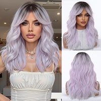 Nouvelle perruque européenne en fibre haute température, gris argenté dégradé, mi-longue, mate, naturellement volumineuse, fabriquée à la machine, 240g, modifiable