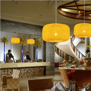 Lámpara de Techo Redonda de Ratán Tejido con Bolas de Cáñamo, Estilo Americano Creativo, con Luz LED de una Sola Cabeza, para Sala de Estar, Dormitorio, Comedor, Estudio - Product Image 1