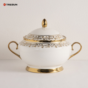 ชุดอาหารค่ำเซรามิกคลาสสิก TRESUN หรูหรา ทำจากพอร์ซเลนเนื้อดี ลายดอกไม้สีทอง จานรูปไข่ ถ้วย ชาม - Product Image 3