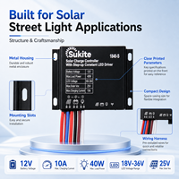 Contrôleur de charge solaire intelligent Sukite PWM 1840 12V 40W 10A pour éclairage public à énergie solaire avec capteur