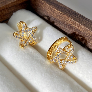 ต่างหูแฟชั่นสำหรับผู้หญิงต่างหูห่วงรูปดาวเพทายชุบทอง18K - Product Image 2