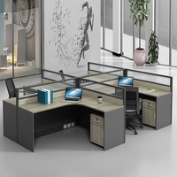 Cabine de bureau modulaire en L pour 4 personnes, avec cloison en verre insonorisée segmentée, idéale pour les équipes de service
