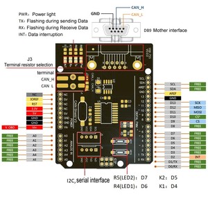 Module de carte de protection CAN Bus MCP2515 avec connecteur SUB-D, UART standard, IIC, SPI, contrôleur d'indicateur LED CAN DC 2.7-5.5V pour Arduino - Product Image 6