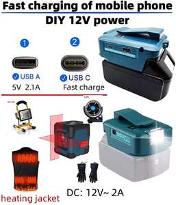 Adaptateur de batterie pour Makita USB et chargeur de type C Adaptateur de batterie total pour chargeur de téléphone Charge rapide Remplacement pour Makita 18V - Product Image 3