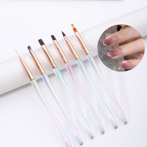 Juego de 6 pinceles iridiscentes para decoración de uñas con mango, pinceles de gel con virola en oro rosa para pintar, delinear y detallar - Product Image 1