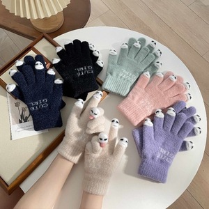 Minggan <b>Wool</b> Knitted Fingerless Gloves Warm Winter <b>Thermal</b> Gloves For Women Cute Student Writing Touch Screen Gloves - Product Image 1