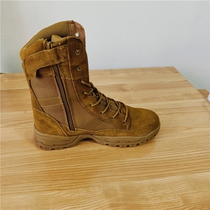Bottes tactiques en cuir de vachette marron et noir TSB13 avec manchons Oxford respirants, bottes de combat classiques légères à tige haute - Product Image 4