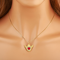 QIKU plaqué or sacré coeur de jésus collier rouge Zircon religieux catholique pendentif femmes fille cuivre bijoux accessoires cadeau