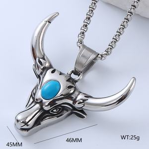 Collar de Acero Inoxidable para Hombre, Estilo Punk, con Colgante de Cabeza de Toro Turquesa Envejecida y Diamantes, Joyería Vintage en Oferta - Product Image 4