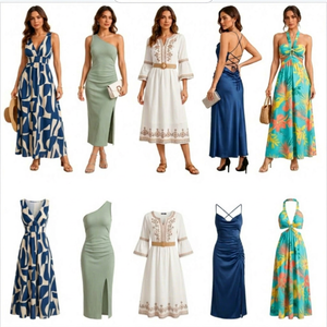 Retro Printed Dress, Summer Popular Women Long Dress, Random Mix <b>Mixed</b> Assorted Styles Shipment - Product Image 1