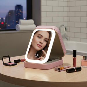 Mx29205456705cqic Estuche con cremallera para espejo LED cosmético en rosa, verde y blanco para viajes y almacenamiento de maquillaje - Product Image 3