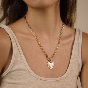 Collar con Colgante <span class=keywords><strong>de</strong></span> Corazón <span class=keywords><strong>de</strong></span> Acero Inoxidable Chapado en Oro <span class=keywords><strong>de</strong></span> 18K <span class=keywords><strong>de</strong></span> <span class=keywords><strong>J</strong></span>&D Jewelry, Cadena Cruzada con Circonita Blanca para Mujer, 50CM - Product Image 2