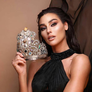 American Miss Earth ajustable desfile corona ganador Tiaras con piedra de diamantes de imitación verde amarillo - Product Image 5