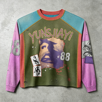 T-shirt à manches longues vintage personnalisé, style grunge punk, imprimé graphique, t-shirt oversize à manches raglan, t-shirt pour homme