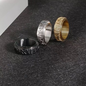 Hiphop Vintage soulagement du Stress Fidget anneau Rune amulette lettres anneau hommes en acier inoxydable filature rotatif Viking bague - Product Image 2