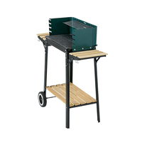 Barbecue au charbon de bois Pinnovo de qualité supérieure, facile à nettoyer, pour l'extérieur, avec deux tables latérales