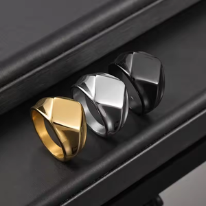 Cincin lapisan emas asli 18K pria, perhiasan grosir desain geometris belah ketupat tidak beraturan untuk pria - Product Image 1
