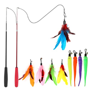 Púrpura azul retráctil divertidos juguetes para mascotas palo de madera varilla Hada interactiva teaser varita interior pollo pluma juguete para gato juego - Product Image 1