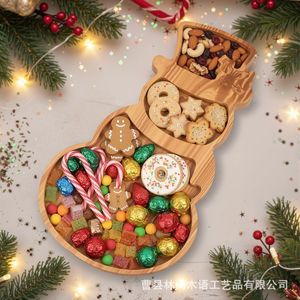 Solid Wood Divided Snowman <b>Tray</b> Christmas <b>Snack</b> Serving Dish Creative Tree Shape For Holiday Decoration - Product Image 3