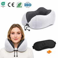 Ensemble de voyage confortable en mousse à mémoire de forme en U pour le cou, avec masque de sommeil pour avion et bouchons d'oreilles, portable, vente en gros, fourniture OEM