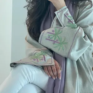 Abrigo modesto, ropa árabe Floral, 2024, túnicas de Kimono Abaya abiertas bordadas para mujer, Abaya Dubai