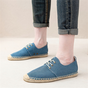 Mocasines de lona azul vaquero para <span class=keywords><strong>mujer</strong></span>, con punta cerrada, suela trenzada clásica, alpargatas, <span class=keywords><strong>zapatillas</strong></span> de verano para exteriores, zapatos casuales con <span class=keywords><strong>cordones</strong></span> - Product Image 4