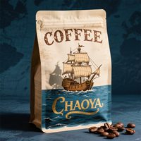 Sachet de café imprimé sur mesure en gros, pochette verticale pour emballage de grains avec valve de dégazage unidirectionnelle et fermeture éclair en feuille de Mylar