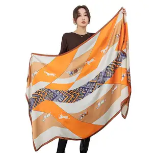 2024 Large 180*90cm Silk Scarf Foulard Bandana Long Shawl Wrap Neck Lady Hijab Woman Muffler Beach Pareo Screen