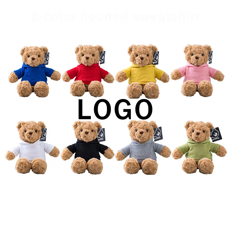 Customized LOGO Soft Stuffed Plush Bear Toys For Kid Gifts Custom Cute Small Teddy Bear Plush With Blank Hooded sweatshirt