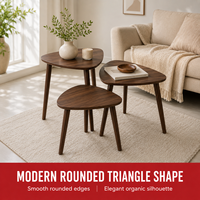 Set Meja Kopi Bersarang 3 Buah - Meja Aksen Segitiga Bundar Modern dari MDF Walnut dengan Kaki Kayu untuk Dekorasi Ruang Tamu