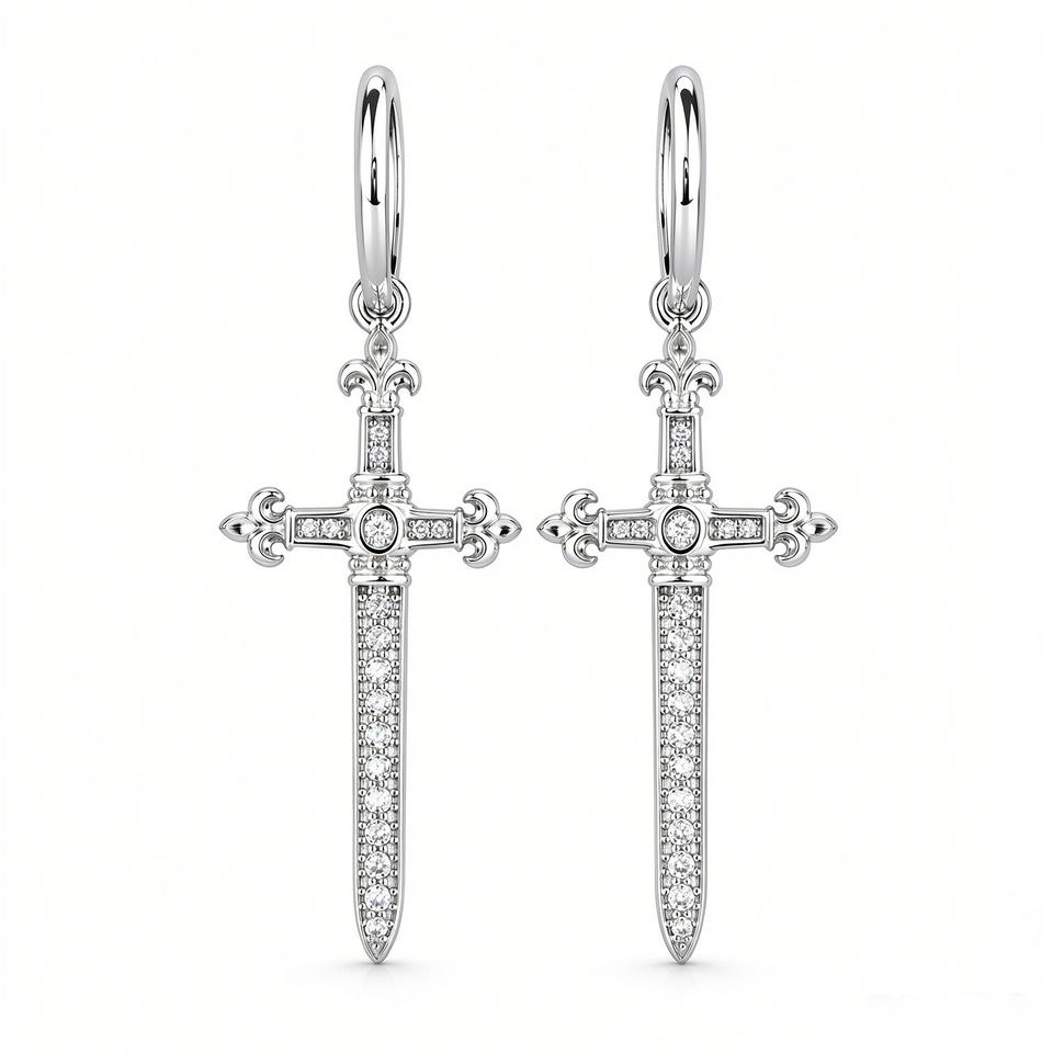 Classic Punk Piercing Cross sword Crystal Exquisite Pendent Earrings ...