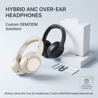 Headphone Hybrid ANC V5.4 Over Ear Nirkabel, Waktu Putar 35 Jam, Pengisian Cepat, Bersertifikasi CE RoHS, Pabrik OEM