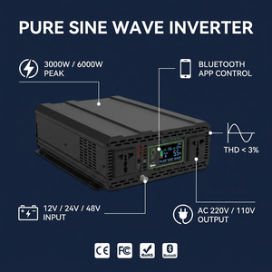 อินเวอร์เตอร์คลื่นไซน์บริสุทธิ์ 3000W พีค 6000W, แอพพลิเคชั่นสำหรับรถขายอาหาร, เครื่องชงกาแฟ, สตาร์ลิงค์, รถบ้าน, DC 12V 24V - Product Image 4