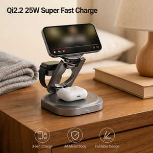 Base de Carga Inalámbrica Magnética 3 en 1 Plegable, Estación de Carga Rápida de 25 W para iPhone, Apple Watch, AirPods, Base de Carga de Viaje - Product Image 1