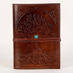 Diario recargable con cubierta de cuero hecha a mano con diseño del Árbol de la Vida, con papel de algodón liso con textura de piedra. - Product Image 1