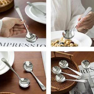 304 Stainless Steel Round Creative Hammered Texture Linen Texture Soup <b>Spoon</b> Tableware Wholesale - Product Image 3